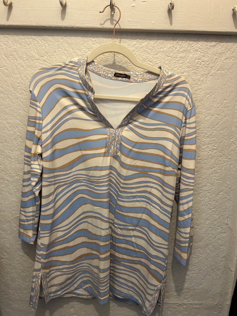 Striped V-Neck Tunic with Soft Wave Pattern